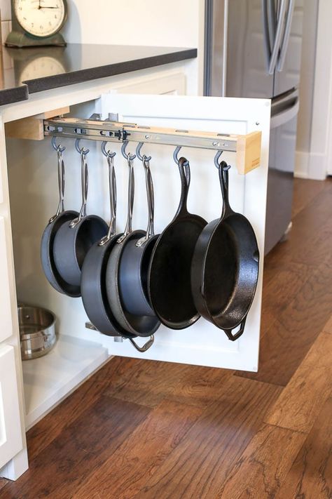 Pot Hanging Rack, Inside Kitchen Cabinets, Hanging Pans, Kabinet Dapur, Inside Cabinets, Life Lately, Hanging Rack, Diy Kitchen Storage, Smart Kitchen