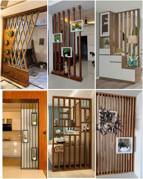 Wooden Partition Design, Partition Designs, Wall Partition Design, Wooden Partitions, Living Room Divider, House Interior Design Styles, Separating Rooms, Hall Interior Design, Hall Interior