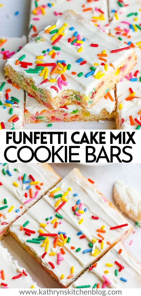 Funfetti Cake Mix Brownies, Dessert With Frosting, Funfetti Blondies Cake Mixes, Confetti Cake Mix Desserts, Gluten Free Cake Mix Cookie Bars, Funfetti Cake Bars, Funfetti Bars Recipes, What To Make With Funfetti Cake, Confetti Cake Cookies Easy