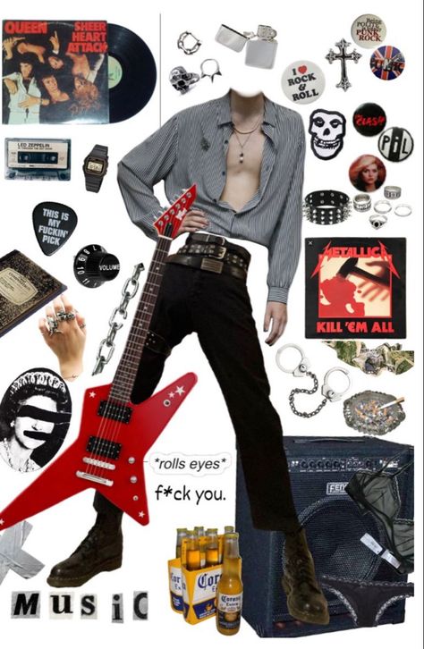 80s Pop Outfit, Post Punk Revival Fashion, Punk Rock Outfits Men 80s, Glam Rock Outfit Men 80s, Concert Outfit Metallica, Rock And Roll Aesthetic Outfit Men, 80s Rock Fashion Men 1980s Style, 80s Outfits Men 1980s Style Rock, Rockstar Outfit Men Aesthetic