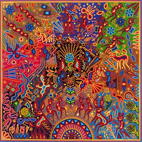 Huichol Yarn Art, Huichol Yarn Painting, Oaxacan Art, Art Native American, Yarn Painting, Huichol Art, Yves Salomon, Ethnic Art, American Indian Art