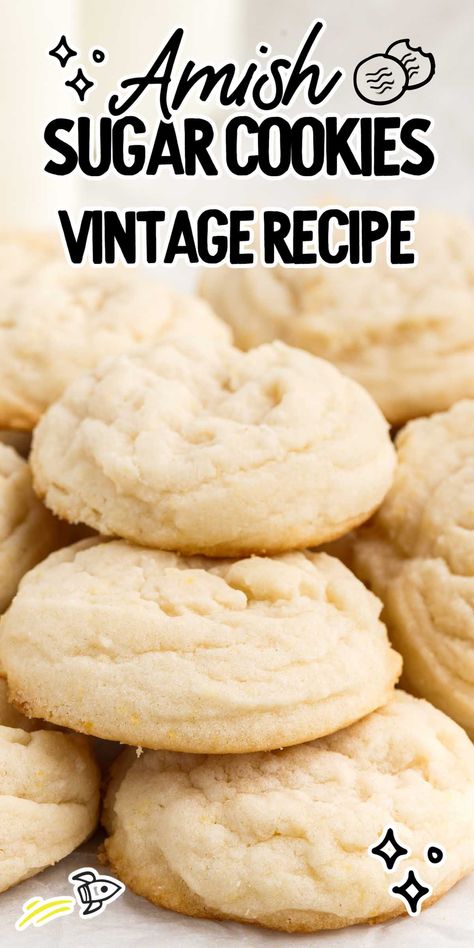 Our buttery soft Amish sugar cookies are a vintage recipe that you will be glad you discovered once you take a bite. Amish Sugar Cakes, Soft Drop Cookies, Soft Baked Sugar Cookies, Old Fashioned Sugar Cookies Grandmothers, Amish Sugar Cookies Taste Of Home, Sugar Cakes Old Fashioned, Drop Sugar Cookies Easy, Melt In Your Mouth Sugar Cookies, Old Fashion Sugar Cookie Recipe