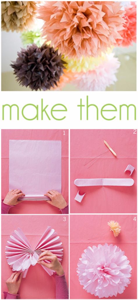 39 Easy DIY Party Decorations - Tissue Paper Pom Poms - Quick And Cheap Party Decors, Easy Ideas For DIY Party Decor, Birthday Decorations, Budget Do It Yourself Party Decorations http://diyjoy.com/easy-diy-party-decorations Cheap Party Decorations, Skirt Diy, Tissue Paper Pom Poms, Paper Pom Poms, Diy Simple, Tissue Paper Flowers, Diy Party Decorations, Diy Wedding Decorations, New Years Eve Party