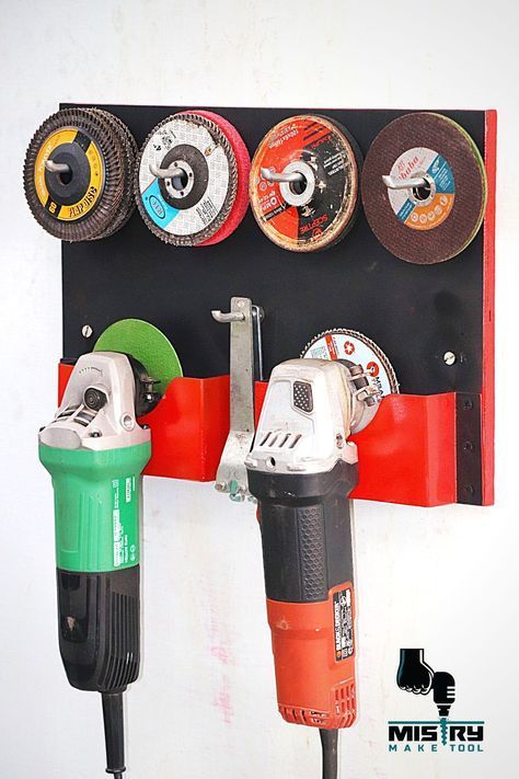 Angle Grinder Holder, Projek Kayu, Garage Organisation, Garage Workshop Organization, Power Tool Storage, Garage Tool Organization, Garage Organization Diy, Garage Tool Storage, Tool Storage Diy