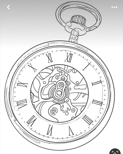 Time Clock Tattoo, Pocket Watch Drawing, Pocket Watch Tattoo Design, Watch Tattoo Design, Clock Stencils, Clock Drawings, Pocket Watch Tattoos, Watch Drawing, Watch Tattoo