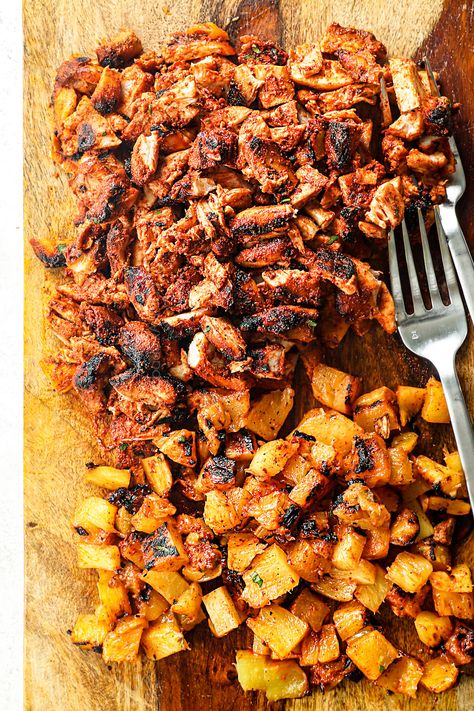 Chicken La Pastor, Tacos Al Pastor Crockpot, Chicken Al Pastor Bowl, Chicken El Pastor Tacos, Chipotle Chicken El Pastor, Al Pastor Chicken Tacos, Chicken Al Pastor Recipe Slow Cooker, Chicken Al Carbon, Chicken Al Pastor Crockpot