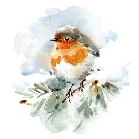 Sennelier Watercolor, Painted Christmas Cards, Bird Sitting, Bird Watercolor Paintings, Winter Watercolor, Winter Illustration, Christmas Card Art, Robin Bird, Watercolor Christmas Cards