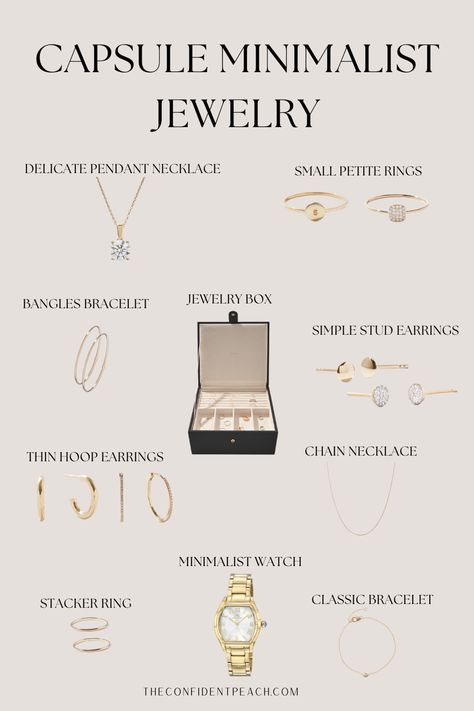 Here are some Essential Minimalist Jewelry Capsule Wardrobe pieces that many women consider must-haves. Read more.... Jewelry Staple Pieces, Investment Jewelry Pieces, Basic Jewelry Essentials, Timeless Jewelry Pieces, Women Wishlist, Jewelry Capsule Wardrobe, Capsule Accessories, Minimalist List, Jewellery Guide