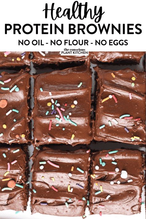 This easy, healthy Protein Powder Brownie recipe is packed with fiber, nutrients, and plant-based protein for a healthy guilt-free snack. High Protein Sugar Free Desserts, Chocolate Protein Desserts, Brownies With Protein Powder, Protein Powder Brownie, Protein Brownies Healthy, Healthy Protein Powder, Protein Powder Brownies, Protein Brownies Recipe, Conscious Plant Kitchen