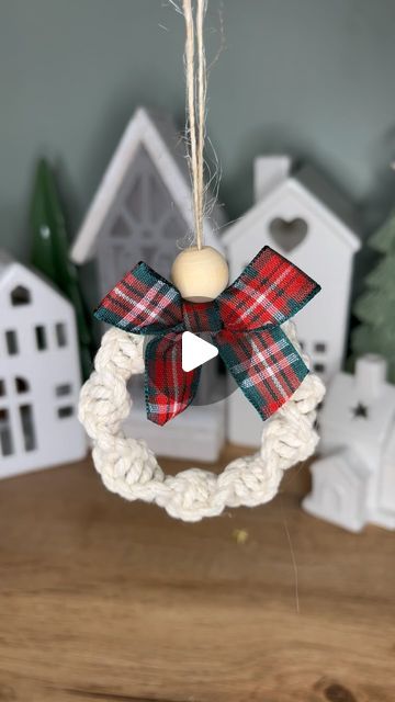 Caroline Fleming on Instagram: "Mini Macrame Wreath Tutorial I used 3mm macrame cord and an old curtain ring to make this mini macrame Christmas wreath, a very simple diy Christmas craft for anyone new to learning the art of macrame. #minimacramewreath #minimacrame #christmasmacrame #macrametutorials #diychristmasornaments" Curtain Ring Christmas Decorations, Macrame Wreath Tutorial, Mini Wreath Diy, Curtain Rings Crafts, Macrame Christmas Wreath, Caroline Fleming, Mini Wreaths Christmas, Rings Craft, Diy Laine