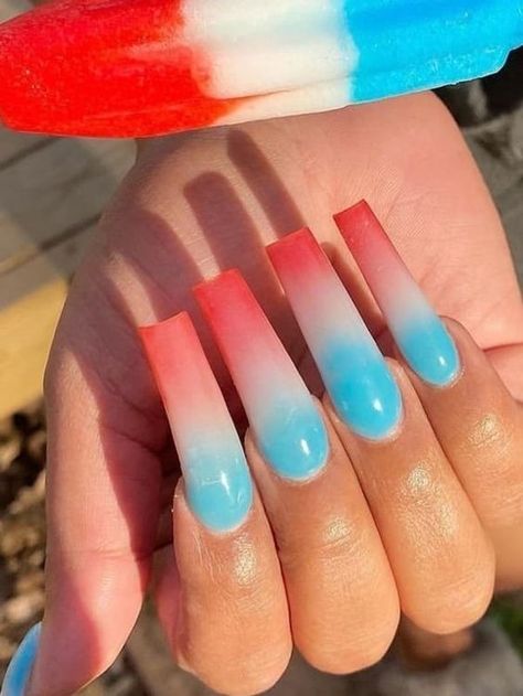 13+ Most Fun Nail Designs For 4th Of July You Need To Copy - From Lemons To Luxury Red Ombre Nails, Patriotic Nails, Fourth Of July Nails, 4th Of July Nails, Blue Magic, Short Acrylic, July Nails, Acrylic Nails Coffin Short, Summer Acrylic Nails