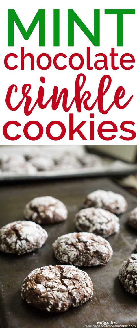 Peppermint Crinkle Cookies are a fun twist on the classic chocolate recipe. Soft, fudgy and bursting with mint flavor! Mint Crinkle Cookies, Peppermint Crinkle Cookies, Mint Bars, Healthy Christmas Desserts, Fudgy Cookies, Crinkle Cookies Recipe, Dark Chocolate Mint, Chocolate Crinkle, Chocolate Mint Cookies