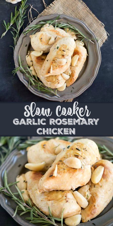 Rosemary Chicken Crockpot Recipes, Rosemary Chicken Slow Cooker, Crockpot Rosemary Chicken, Rosemary Chicken Crock Pot, Aip Crockpot, Paleo Crockpot Chicken, Garlic Rosemary Chicken, Chicken Leftovers, Chicken Substitute