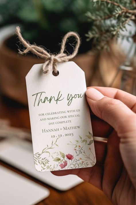 Thank You Tag, Thank You Card Wedding, Wedding Giveaways Ideas Souvenirs, Thanks Card Wedding, Bridesmaid Package, Belitung Island, Souvenir Tags, Wedding Doorgift, Green Floral Wedding