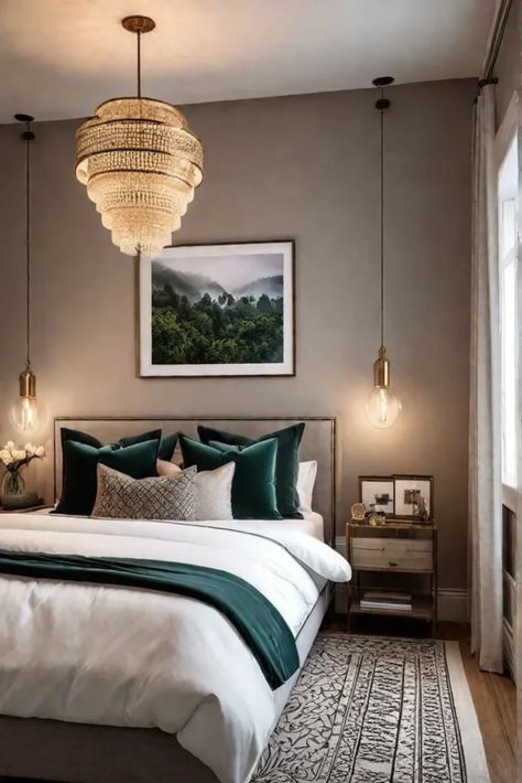 Cozy bedroom with taupe walls and botanical accents Bedroom Ideas Taupe Walls, Cool Earth Tone Bedroom, Taupe Paint Bedroom, Cozy Bedroom With Color, 2025 Wall Colors, Taupe Accent Wall Bedroom, Neutral Accent Wall Bedroom, Bedroom Ideas Warm Colors, Taupe Walls Bedroom