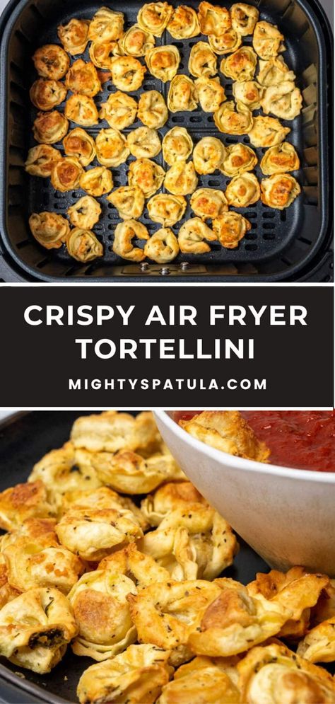 Crispy Air Fryer Tortellini – Mighty Spatula Air Fryer Stuffed Pickles, Fun Family Dinners To Make Together, Fried Tortellini Air Fryer, Fried Tortellini Recipes, Quick Air Fryer Recipes Dinner, Air Fryer Stuffed Pasta Shells, Easy Cheap Air Fryer Meals, Half Fried Tortellini, Air Fried Jumbo Shells