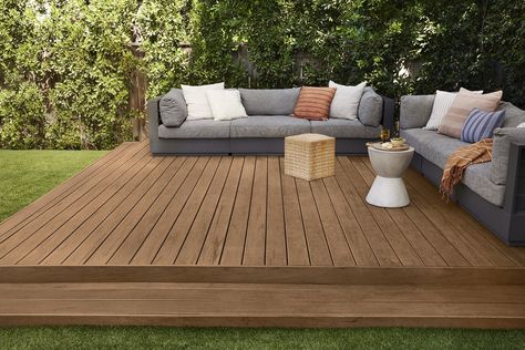 The Deck Stain Color Behr Predicts Will Be Everywhere This Summer Behr Deck Over Colors, Exterior Wood Stain Colors, Outdoor Wood Stain, Wood Deck Stain, Exterior Stain Colors, Behr Exterior Paint, Best Deck Stain, Small Backyard Decks, Deck Stain Colors