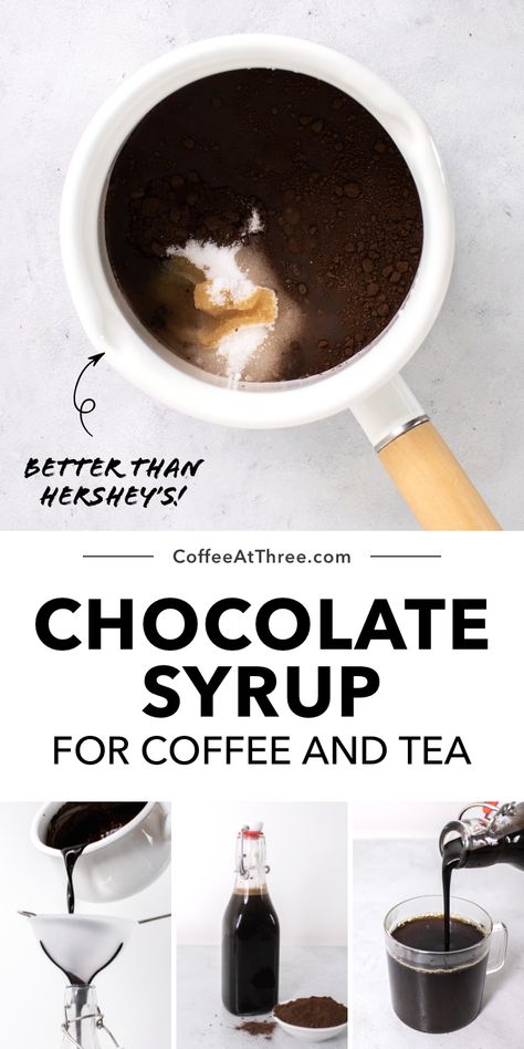 Chocolate Syrup For Coffee, Diy Chocolate Syrup, Pumpkin Spice Syrup Recipe, Homemade Pumpkin Spice Syrup, Cacao Latte, Syrup For Coffee, Homemade Coffee Syrup, Chocolate Syrup Recipes, Homemade Chocolate Syrup