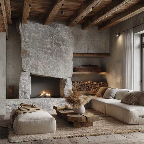 Bright and Airy Fireplace Wall Ideas for Scandinavian Interiors • 333+ Art Images Asymmetrical Fireplace, Chalet Fireplace, Mountain Homes Interiors, Fireplace Wall Ideas, Industrial Fireplace, Big Fireplace, Fireplace Rustic, Scandinavian House Design, Wabi Sabi House