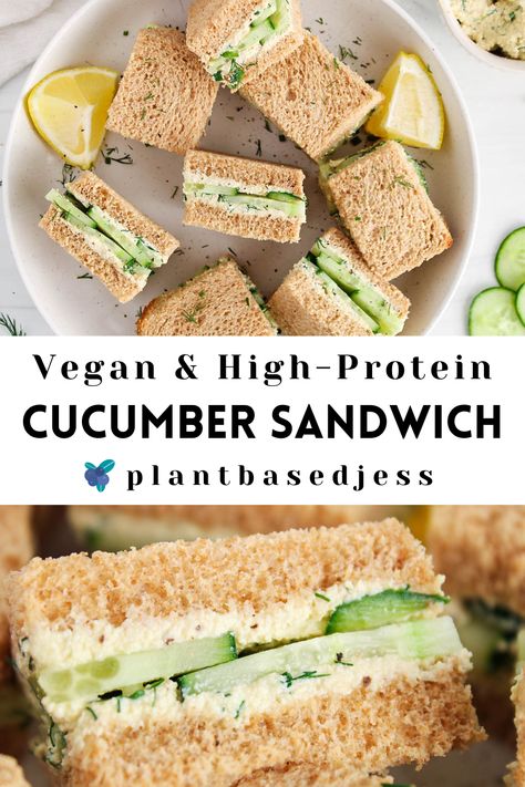 View on a plate of vegan cucumber sandwiches. Essen, Vegan Picnic Food, Vegan Cucumber, Protein Sandwich, Cucumber Tea, Vegan Picnic, Dairy Free Lunch, Vegetarian Sandwich Recipes, Cucumber Tea Sandwiches