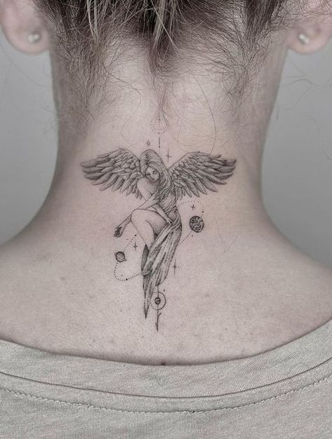 Below Neck Tattoos For Women, Upper Back And Neck Tattoo, Neck Tattoos Ideas Women, Wing Neck Tattoo For Women, Upper Back Neck Tattoo For Women, Upper Neck Tattoo For Women, Back Neck Tattoo For Women With Meaning, Neck Tattoo Meaningful, Best Neck Tattoos For Women