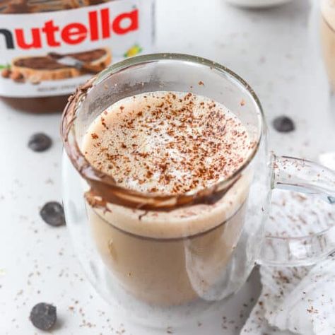 Easy Nutella Latte (3-Ingredients!) - bits and bites Nutella Latte Recipe, Nutella Latte, Bits And Bites, Nutella Coffee, Homemade Latte, Gluten Free Coffee, Goat Cheese Dip, Vanilla Coffee Creamer, Baked Goat Cheese