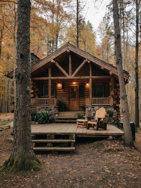 Snowy Log Cabin, Tiny Hunting Cabin, Cabin Back Porch, Quaint Cabin, Log Cottage, Woodsy Cabin Interior, Small Log Cabin Homes, Cute Log Cabin, Cabin Cottage Interior