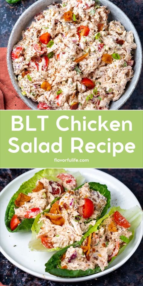 This BLT chicken salad recipe combines the classic BLT flavors in a healthy chicken salad recipe. Perfect for lettuce wraps or a sandwich, it’s an easy chicken salad recipe that’s protein packed and ideal for lunch or BLT chicken salad meal prep. Enjoy chicken salad with bacon in what might be the best chicken salad recipe you’ve ever tried. Chicken Salad Recipe Lettuce, Salad And Chicken Recipes, Cooked Chicken For Salads, Chicken In Salad Recipes, Easy Salads With Chicken, Salads For Meals, Best Salad Recipes Dinners, Hearty Salad Recipes Dinners, Best Salads With Chicken