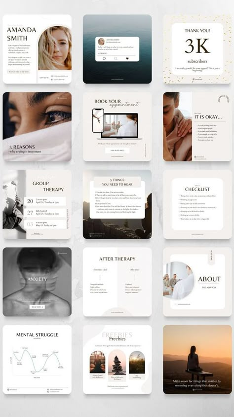 Social Media Templates Design Psychology Instagram Post Design, Business Psychology Aesthetic, Services Instagram Post, Psychology Social Media Design, Psychologist Instagram Feed, Therapist Instagram Feed, Psychology Instagram Post, Psychology Clinic Design, Psychology Instagram Feed