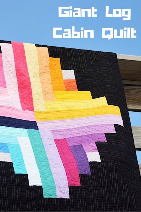 Modern Log Cabin Quilt – Riley Blake Designs Giant Log Cabin Quilt Pattern, Giant Log Cabin Quilt, Modern Log Cabin Quilts Inspiration, Modern Log Cabin Quilt Blocks, Modern Log Cabin Quilts, Ombré Quilt, Log Cabin Patchwork, Backing A Quilt, Modern Log Cabin