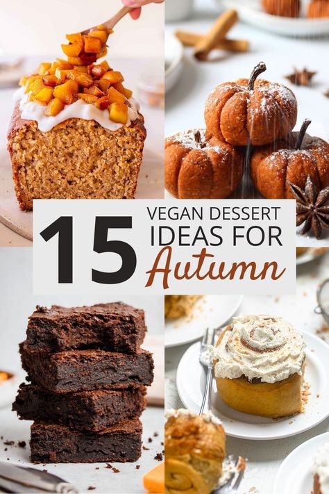 These vegan fall dessert recipes are sure to keep things cozy this season. Everything from vegan cinnamon rolls, vegan pumpkin pie to sweet potato desserts. There are gluten-free recipe option and refined sugar-free options too! Vegan Fall Treats, Vegan Thanksgiving Recipes Dessert, Cinnamon Rolls Apple Pie, Vegan Fall Desserts, Vegan Fall Dessert Recipes, Sweet Potato Desserts, Cinnamon Rolls Apple, Potato Desserts, Fall Dessert Ideas