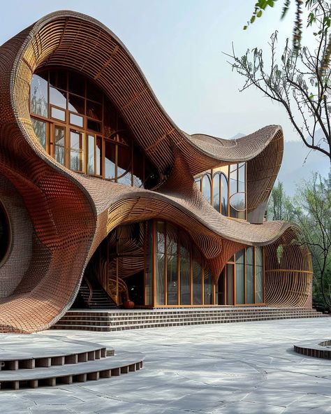 Curved Building Architecture, Library Architecture Exterior, Deconstructivism Architecture, Futuristic House Design, Curved Architecture, Speculative Architecture, Organic Building, Form Architecture, Futuristic House