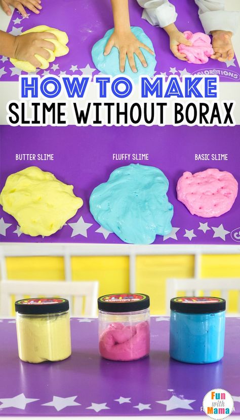 See how to make slime without borax for kids via @funwithmama Make Slime For Kids, Slime Without Borax, Borax Slime, Diy Slime Recipe, Slime Party, Homemade Slime, Slime For Kids, Slime Craft, Glitter Slime