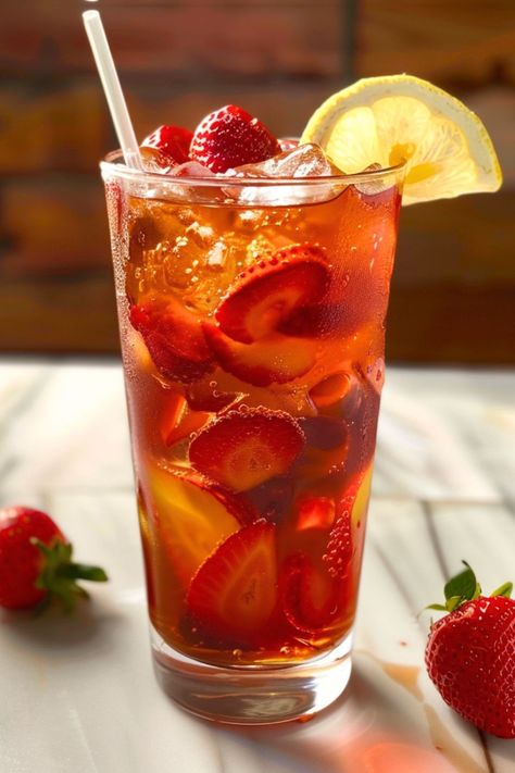 Strawberry Iced Tea Recipe - Delicious & Refreshing! Asthetic Drink, Drinks Tea, Refreshing Beverages, Aesthetic Drink Recipes, Cold Tea, Drinks Aesthetic Non Alcoholic, Ice Tea Aesthetic, Strawberry Iced Tea, Refresher Drinks