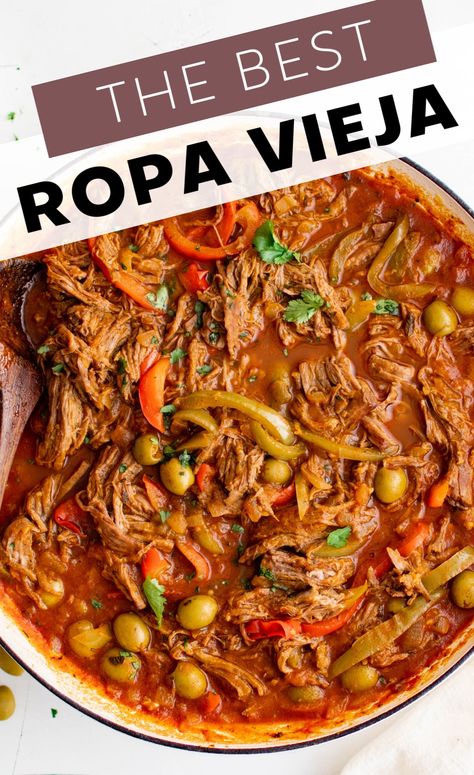 Tops Vieja Recipe, Puerto Rican Ropa Vieja Recipe, Ropa Vieja Recipe Dutch Oven, Authentic Ropa Vieja Recipe Cuba, Latino Dinner Recipes, Cuban Ropa Vieja Recipe Instant Pot, Crock Pot Ropa Vieja, Mexican Traditional Recipes, Ropa Vieja Instant Pot Recipe