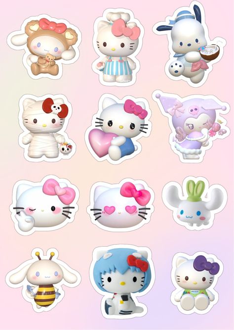 Hello Kitty Sticker Template, Stickers Sanrio Printable, Sanrio Sticker Template, Sticker For Printing, 3d Sanrio Stickers Printable, 3d Sanrio Stickers, Kawaii Scrapbook Stickers, Printable Sanrio Stickers, Hello Kitty Printables Stickers