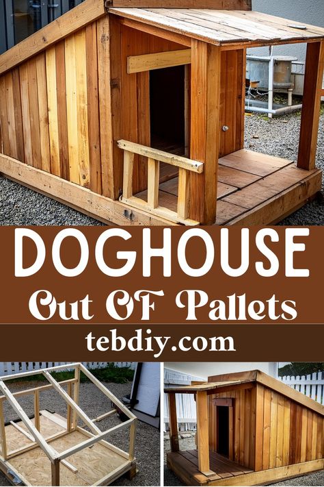 How To DIY Pallet Dog House Inexpensive or Free! Insulated Dog House Diy How To Build, Two Story Dog House Diy, 2x4 Dog House, Diy Outside Dog Kennel, Large Dog House Diy Plans, Wooden Dog House Outdoor, How To Build Dog House, Diy Dog Shed House, Diy Double Dog House