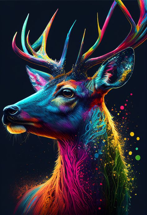 Colorful Animal Paintings, Deer Illustration, Animal Illustration Art, Colorful World, Africa Art, Art Gallery Wallpaper, A Deer, Colorful Animals, Flower Art Painting