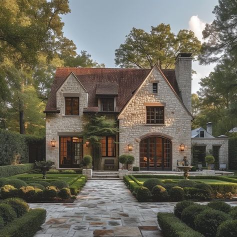 Country French House Exterior, Modern Addition To Old House Renovation, Cute Modern House Exterior, British Brick House, Dream House Design Exterior, European Country Home Exterior, Traditional Houses Exterior, English Manor Houses Exterior, Modern Castle House Exterior