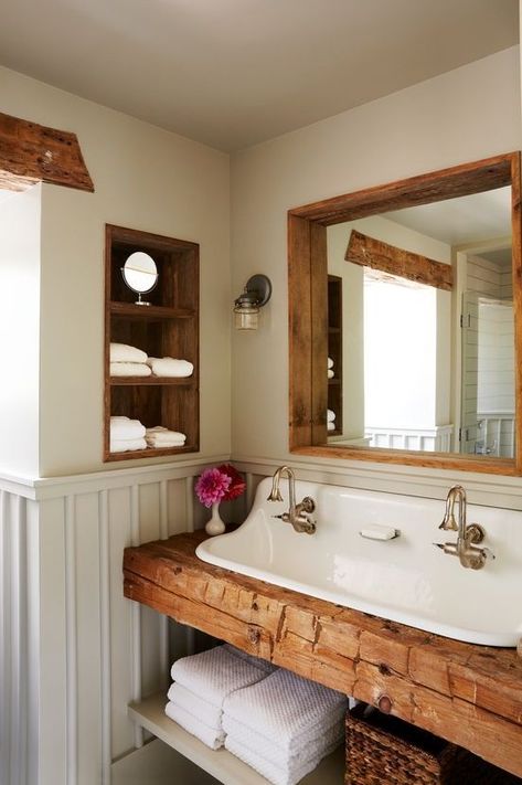 Trough Sink Bathroom, Luxury Bathroom Design, Cabin Bathroom, Cabin Bathrooms, Trough Sink, Luxury Bathrooms, Cottage Bathroom, Bathroom Decorating, Small Bathroom Ideas