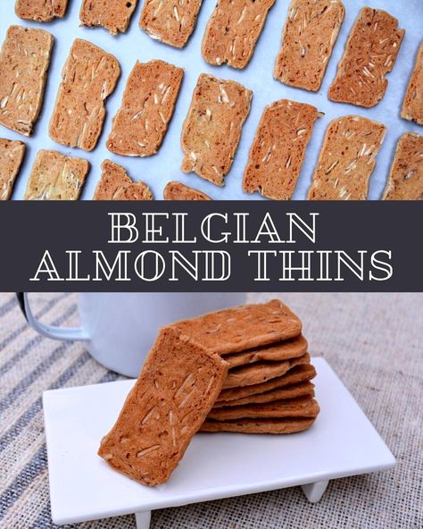 Almond Thins Cookies, Almond Thins Recipe, Crispy Cookies Recipe, Belgian Cookies, Cookie Thins Recipe, Almond Meal Cookies, Plain Cookies, Almond Bread, Cookie Sticks