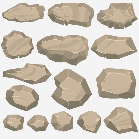 Rock stone cartoon in flat style. set of different boulders | Premium Vector #Freepik #vector #nature #cartoon #mountain #graphic Rock Top View, Stone Cartoon, Chalk Art Festival, Cartoon Mountain, Mountain Top View, Nature Cartoon, Stone Road, Mountain Graphic, Vector Nature