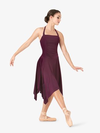 ADULT HALTER ROUCHED FRONT DRESS Contemporary Dance Outfits, Modern Dance Costume, Cute Dance Costumes, Pretty Dance Costumes, Fashion On A Budget, Dance Costumes Dresses, Lyrical Dresses, Affordable Outfits, Contemporary Dance Costumes