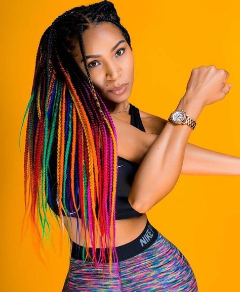 Multicolored Braids, Ombré Braids, Teenage Hairstyles For School, Box Braids Pictures, Ombre Box Braids, Colored Box Braids, Teenage Hairstyles, Rainbow Braids, Hair Pics