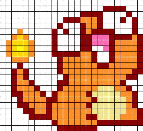 Derpy Charmander Grid Perler Bead Pattern | Bead Sprites | Characters Fuse Bead Patterns Free Fuse Bead Patterns, Derpy Pokemon Cross Stitch, Derpy Pokemon Pixel Art, Ditto Perler Bead, Derpy Pokemon Perler Beads, Pokemon Fuse Beads, Perler Bead Sprites, Charmander Perler Beads, Perler Bead Patterns Pokemon