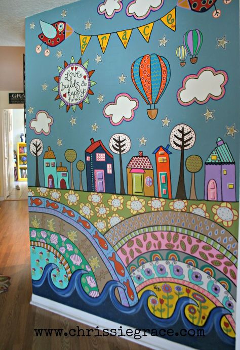 painted wall mural using acrylic craft paints:) Photowall Ideas, Walls Wallpaper, School Murals, Wall Murals Painted, 강아지 그림, Mural Design, Mural Painting, Mural Art, Wall Paint