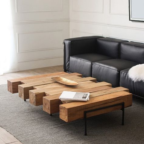 Meja Industrial, Natural Coffee Table, Living Room Retro, Coffee Table Furniture, Natural Coffee, Simple Coffee Table, Solid Wood Coffee Table, Solid Wood Table, Metal Coffee Table