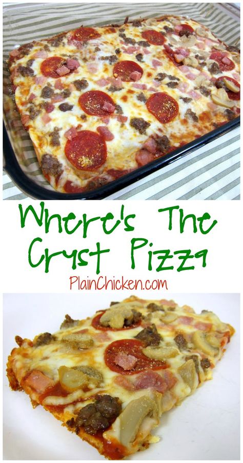 Where's The Crust Pizza - pizza crust made with cream cheese, eggs, garlic and parmesan cheese - no gluten! Top with favorite sauce and toppings. SOOOO good! We love to make this for our weekly pizza night! No Gluten, Cream Cheese Eggs, Low Carb Diets, Crust Pizza, Low Carb Pizza, Low Carb Eating, Pizza Night, Low Carb Meals Easy, Low Carb Dinner