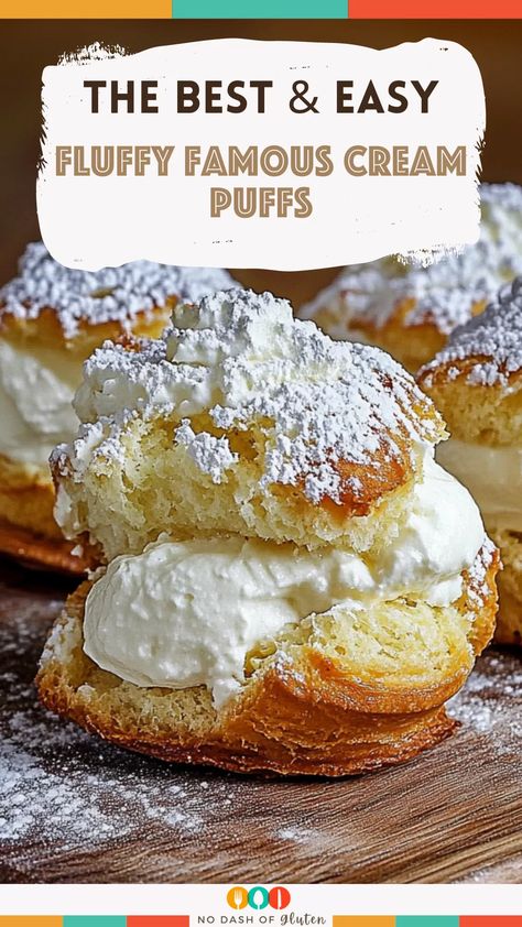 These Fluffy Famous Cream Puffs are a showstopper! With a light, golden shell and a creamy vanilla filling, they’re the perfect dessert for any event. Plus, they’re way easier to make than they look. Impress your friends and family with these simple, delicious cream puffs. Give them a try today! Best Cream Puff Filling, Cream Puff Fillings Ideas, Polish Cream Puff Cake Recipe, Homemade Cream Puffs Easy, Fall Cream Puffs, Christmas Cream Puffs Holidays, Cream Puff Filling With Instant Pudding, Holiday Cream Puffs, Creme Puff Dessert