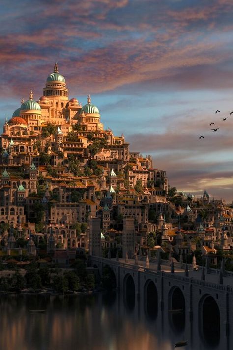 Castile Décor Steampunk, Ville Cyberpunk, Coastal Lighting, Harbor City, My Fantasy World, Design Landscape, Fantasy City, Fantasy Castle, Fantasy Setting